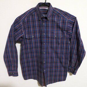 Ariat Shirt Mens Medium Long Sleeve Button Western Navy Blue White Red Stripes